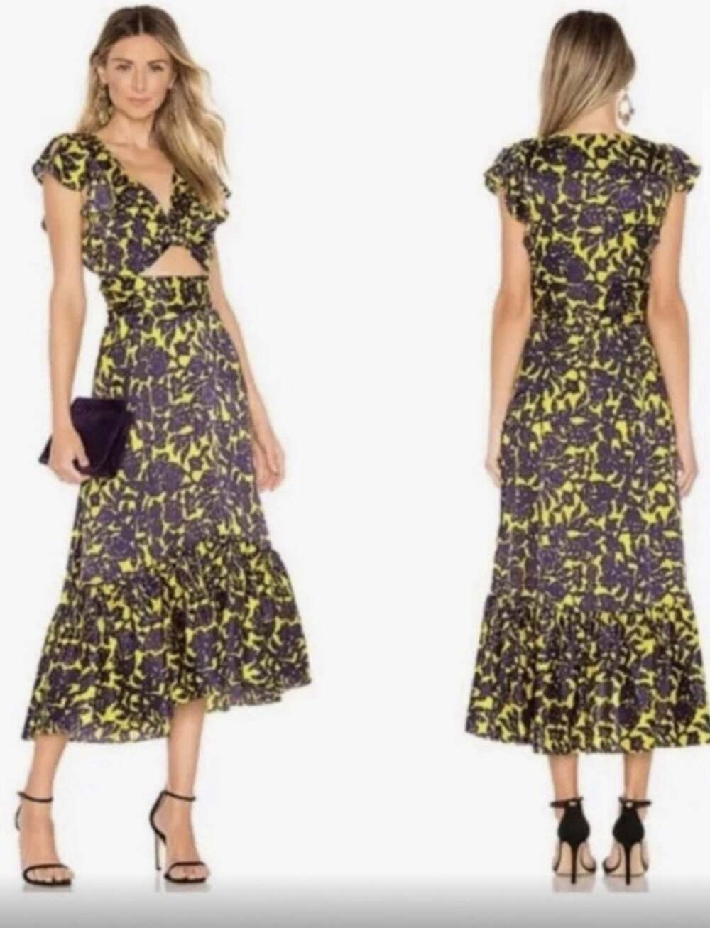 New A.L.C Valencia Floral Silk Yellow And Purple Dress Size 10 Medium